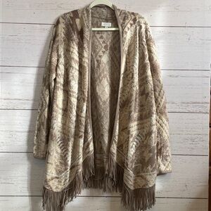 Lucky Brand Open Front Cardigan with Fringe Trim, size L, NWOT